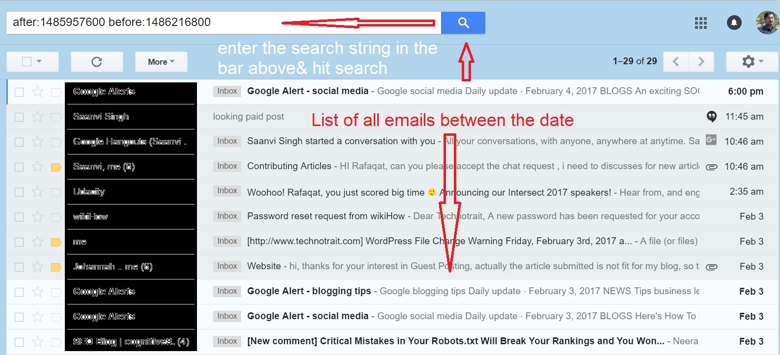 Search gmail by date