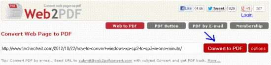 convert webpage to PDF