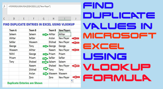 Find duplicate in Excel using VLookup Formula