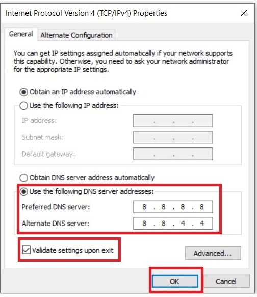 Change IPv4 DNS Address to fix site chrome error