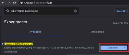 Disabling Experimental QUIC Protocol to fix this site cannot be reached error in google chrome Disabling Experimental QUIC Protocol in Chrome