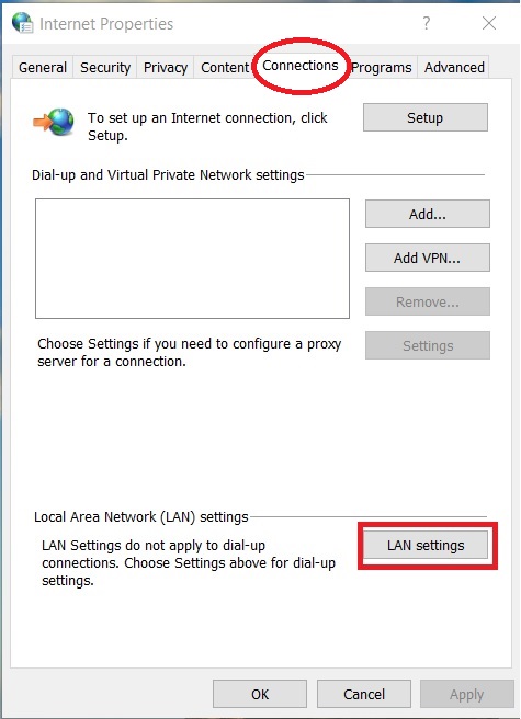 internet properties LAN settings