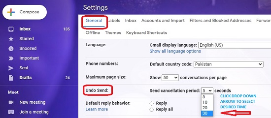 undo sent email in Gmail Account