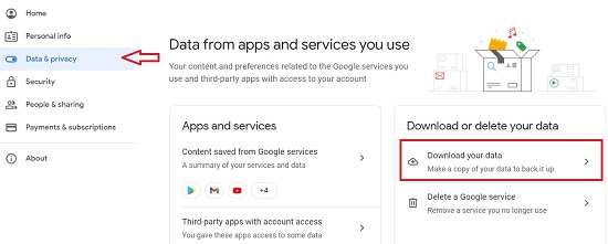 download or delete your gmail data
