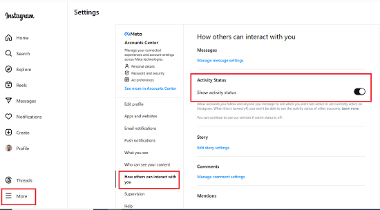 turn off active Instagram Status