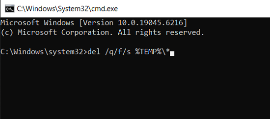 use CMD to delete temp files from windows